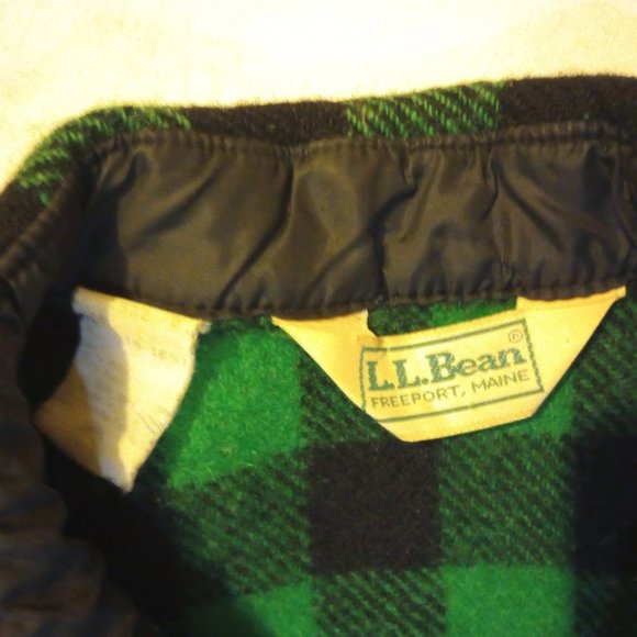 Vintage L.L. Bean green buffalo plaid wool flannel shirt USA sz 16-16.5 - Picture 3 of 7